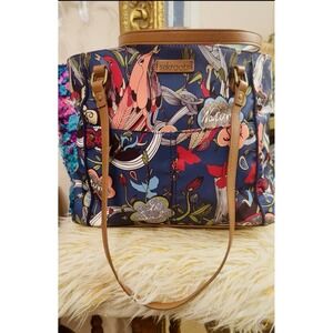 Sakroots Women's Peace Satchel Handbag Blue Multi Floral Birds And Makeup Bag